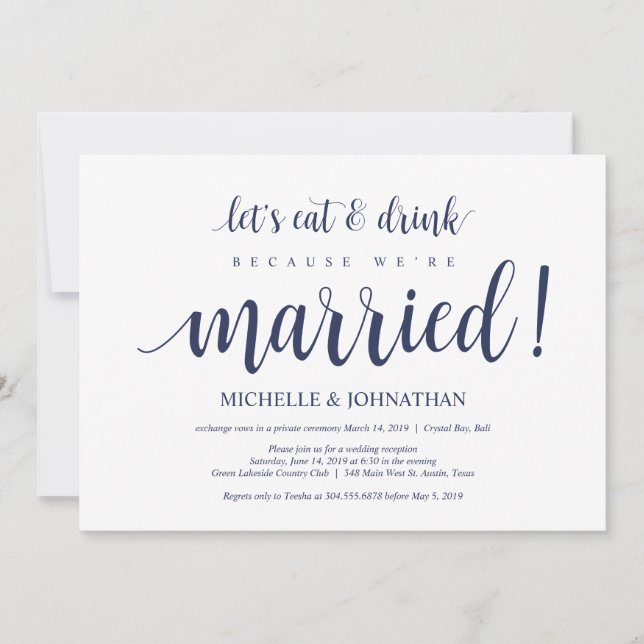 Invitation Réception de mariage champêtre bleu marine (Devant)