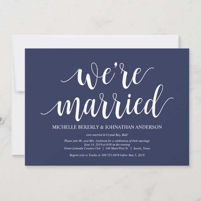 Invitation Réception de mariage champêtre bleu marine pour fu (Devant)