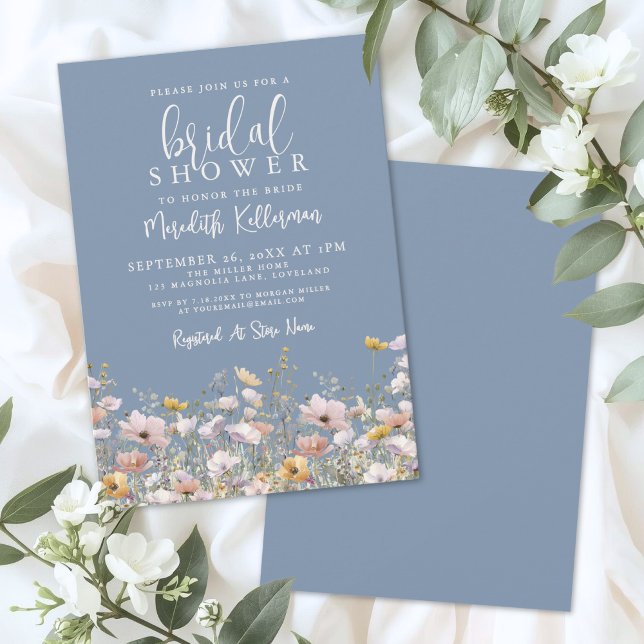Invitation Réception de Mariage Champêtre Pervenche (Periwinkle Wildflower Bridal Shower Invitation)