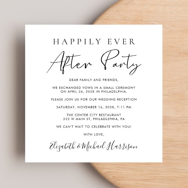 Invitation Réception de mariage chic Script QR Code (A chic Happily Ever After Party Invitation to set the tone for an unforgettable event)