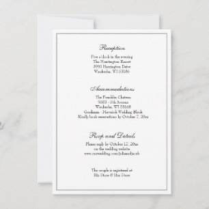 Invitation Réception de mariage classique élégant noir et bla
