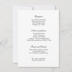 Invitation Réception de mariage classique élégant noir et bla