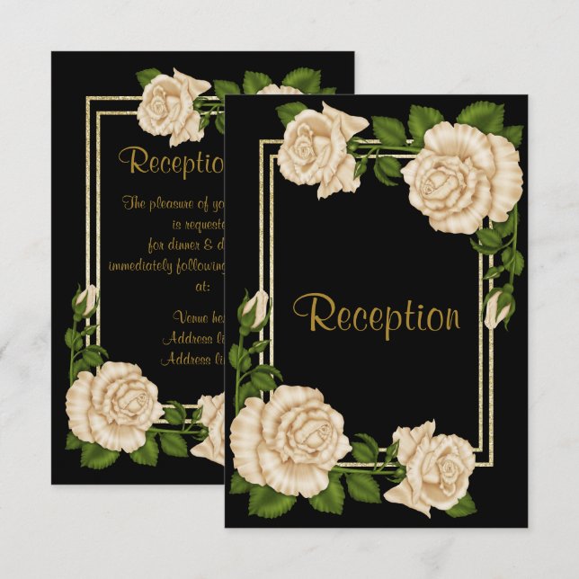 Invitation Réception de mariage Coins Élégants Roses d'Ivoire (Devant / Derrière)