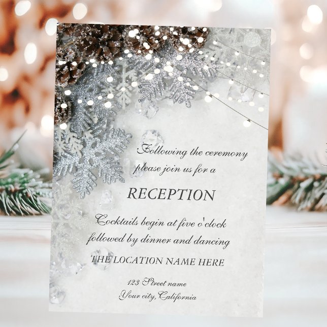 Invitation Réception de mariage Cônes de pin, flocons de neig (Créateur téléchargé)