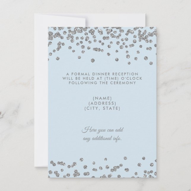 Invitation Réception de mariage Confetti Pailleté Argent Bleu (Devant)
