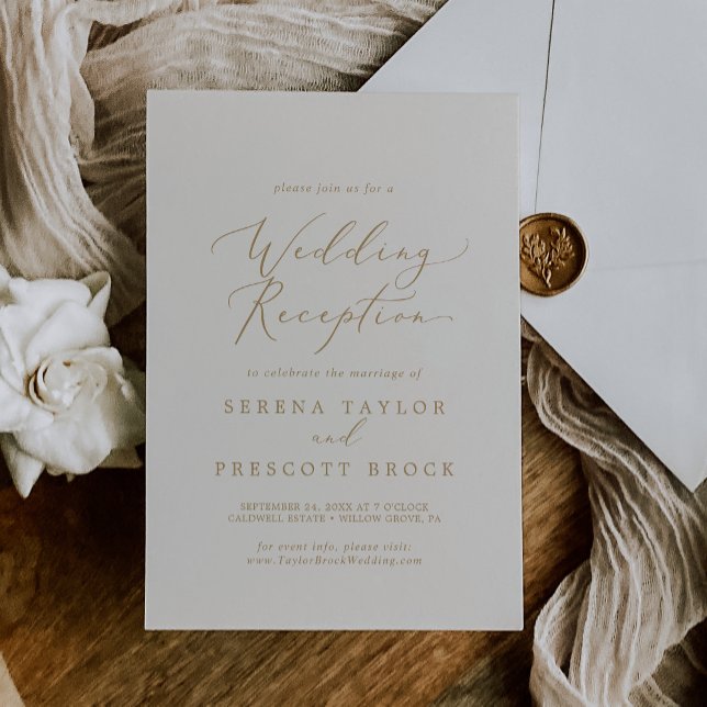 Invitation Réception de mariage crème calligraphie or délicat (Créateur téléchargé)