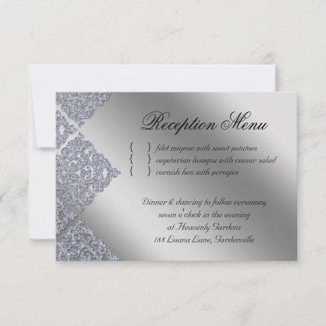 Invitation Réception de mariage Damask Xmas Sparkle (Devant)