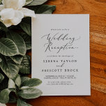 Invitation Réception de mariage de calligraphie noire délicat<br><div class="desc">Cette délicate invitation de mariage en calligraphie noire est parfaite pour une soirée post-elopement moderne. Le design minimaliste romantique présente une belle et élégante typographie noire sur un arrière - plan blanc au look épuré et sobre. Les cartes RSVP sont vendues séparément, ou vous pouvez ajouter des informations RSVP au...</div>