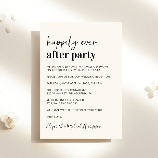 Invitation Réception De Mariage De Crème Moderne Minimale (An chic Happily Ever After Party invitation for your wedding celebration)
