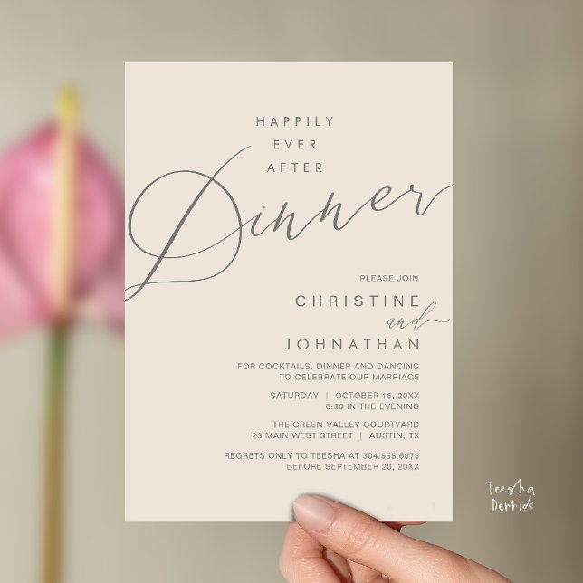 Invitation Réception de mariage de dîner pour toujours heureu (Happily Ever After Dinner Wedding Reception Dinner Invitation Card in Cream Grey)