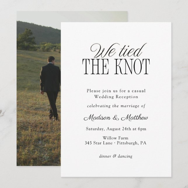 Invitation Réception de mariage de fuite "Nous avons noué le  (Devant / Derrière)