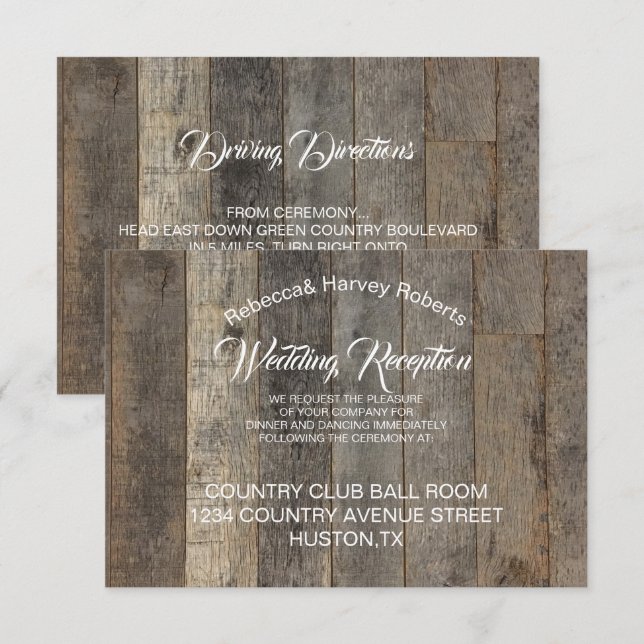 Invitation réception de mariage de grange en bois de style we (Devant / Derrière)