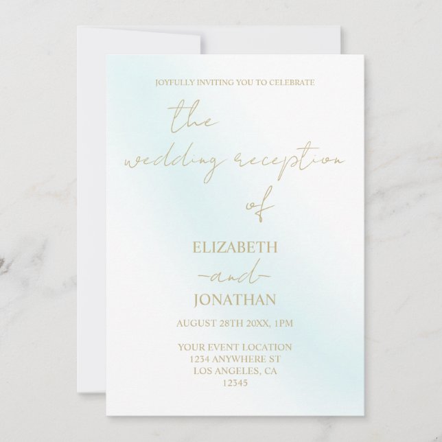 Invitation Réception de mariage de la vague d'aquarelle bleue (Devant)
