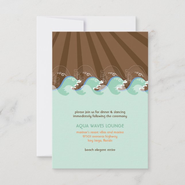 Invitation Réception de mariage d'été de plage Vagues Marron  (Devant)
