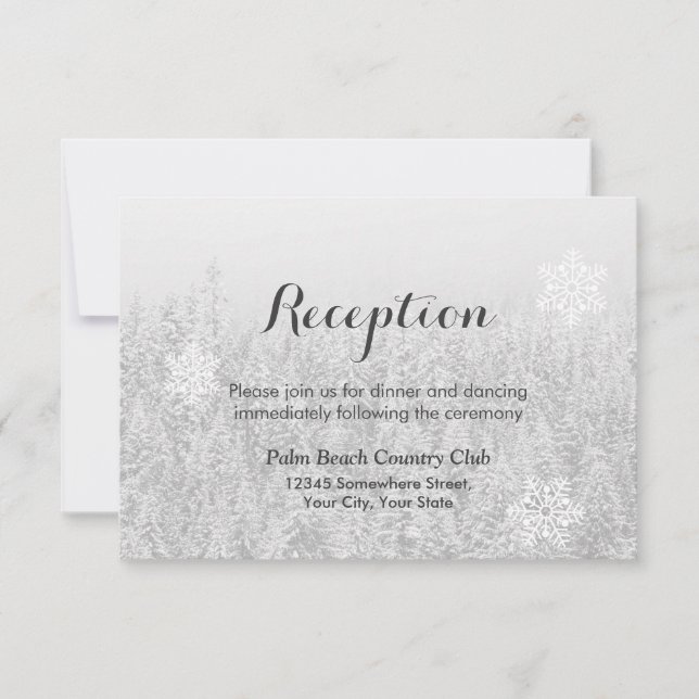 Invitation Réception de mariage d'hiver Flocons de neige et F (Devant)
