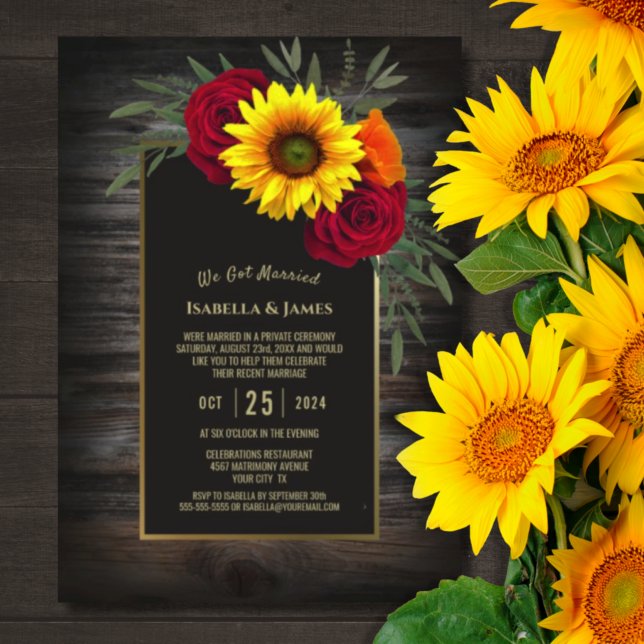 Invitation Réception de mariage du Rose de tournesol en bois  (Créateur téléchargé)