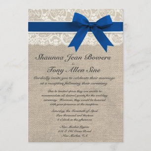 Invitation Réception de mariage du Royal Blue Burlap Ivory La