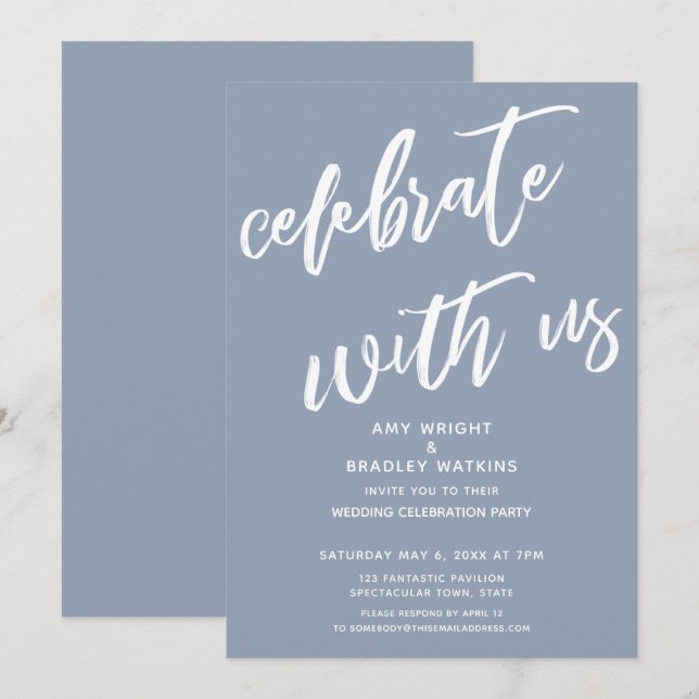 Invitation Réception de mariage Dusty Blue Célébrez avec nous (Devant / Derrière)