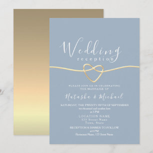 Invitation Réception de mariage Dusty Blue Gold Heart