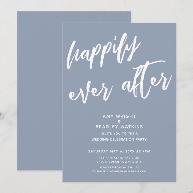 Invitation Réception de mariage Dusty Blue Happily Ever After (Devant / Derrière)