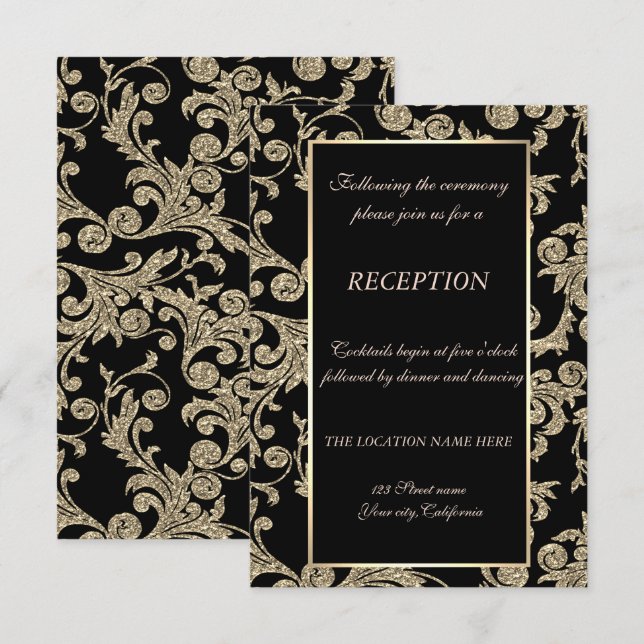 Invitation Réception de mariage élégant avec des tourbillons  (Devant / Derrière)