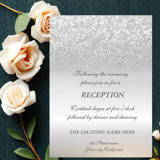 Invitation Réception de mariage élégant avec glitter argent B (Créateur téléchargé)