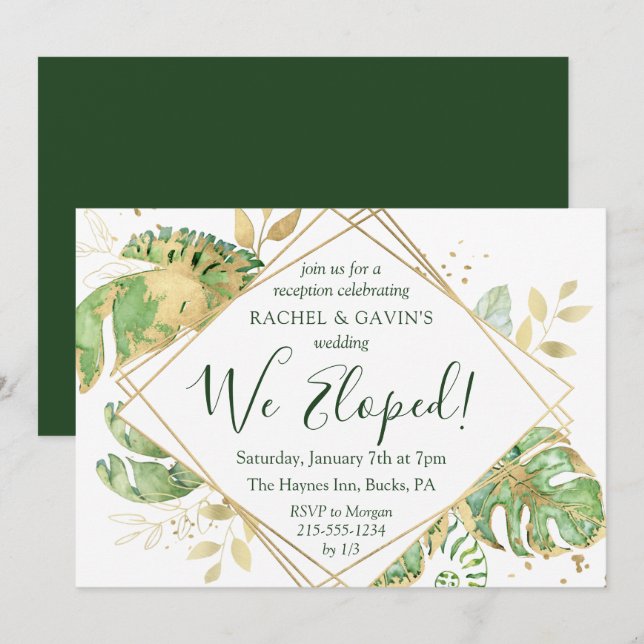 Invitation Réception de mariage élégant et tropical pour une  (Devant / Derrière)