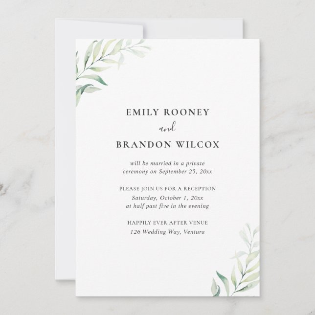 Invitation Réception de mariage élégante au vert sauge et euc (Devant)