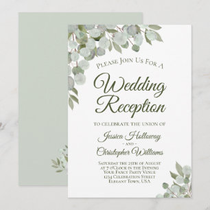 Invitation Réception de mariage élégante aux feuilles d'eucal