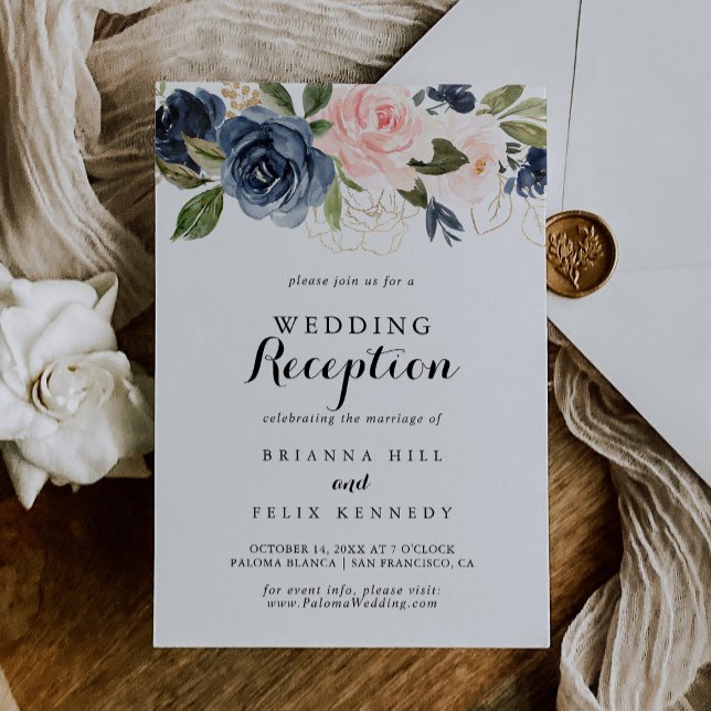 Invitation Réception de mariage élégante avec fleurs d'hiver (Créateur téléchargé)