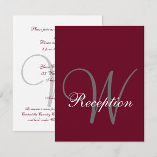 Invitation Réception de mariage élégante avec monogramme gris