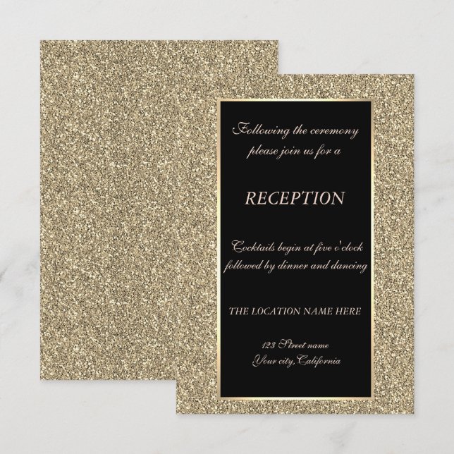 Invitation Réception de mariage élégante avec paillettes doré (Devant / Derrière)