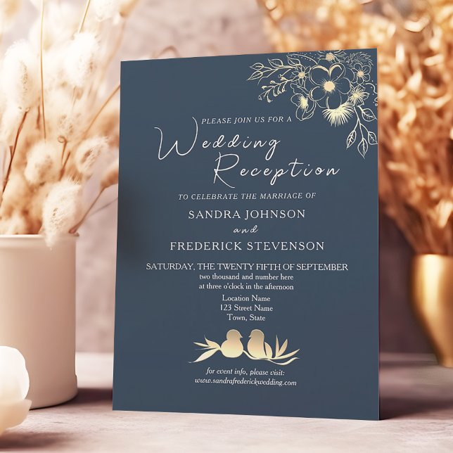 Invitation Réception de mariage élégante bleu marine (Créateur téléchargé)