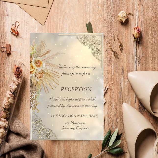 Invitation Réception de mariage élégante chic or fleurs boho (Créateur téléchargé)