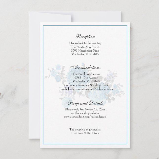 Invitation Réception de mariage élégante classique aux fleurs (Devant)