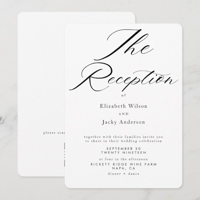 Invitation Réception de mariage élégante classique noir et bl (Devant / Derrière)