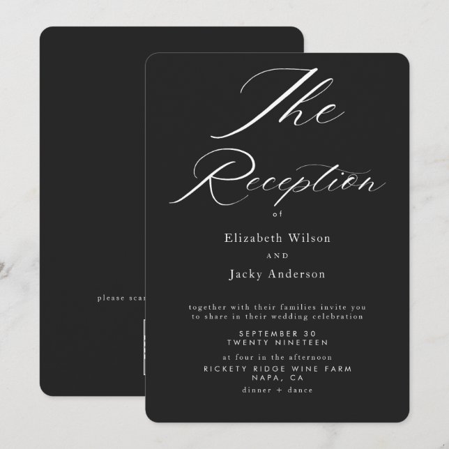 Invitation Réception de mariage élégante classique noir et bl (Devant / Derrière)