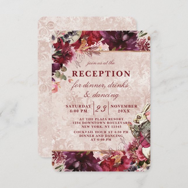 Invitation Réception de mariage élégante d'Alice au pays des  (Devant / Derrière)