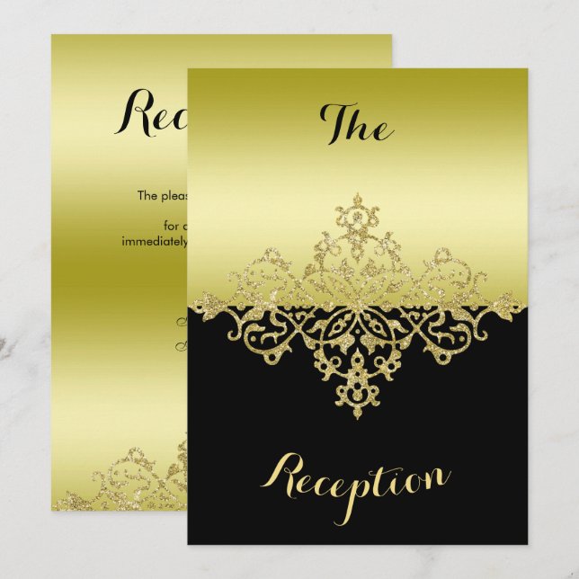 Invitation Réception de mariage élégante et classe or et noir (Devant / Derrière)