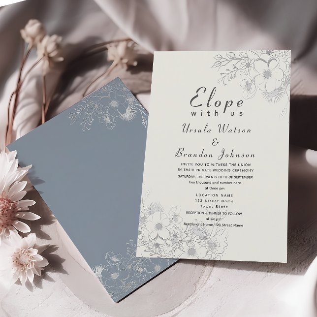 Invitation Réception de mariage élégante et poussiéreuse bleu (Créateur téléchargé)