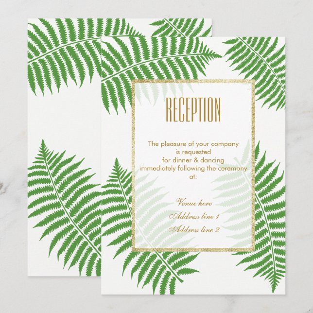 Invitation Réception de mariage élégante et stylée de fougère (Devant / Derrière)
