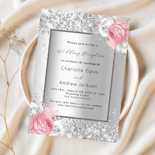 Invitation Réception de mariage élégante rose argent