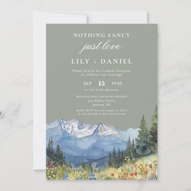 Invitation Réception de mariage Elopement Mountain Sage Green (Devant)