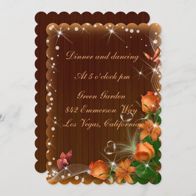 Invitation Réception de mariage en bois foncé rustique (Devant / Derrière)
