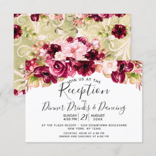 Invitation Réception de mariage en cascade florale rose et bo