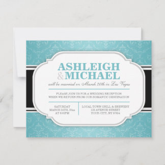 Invitation Réception de mariage en damas gris et turquoise un