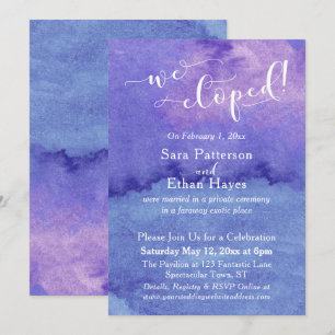 Invitation Réception de mariage en fuite avec aquarelle viole