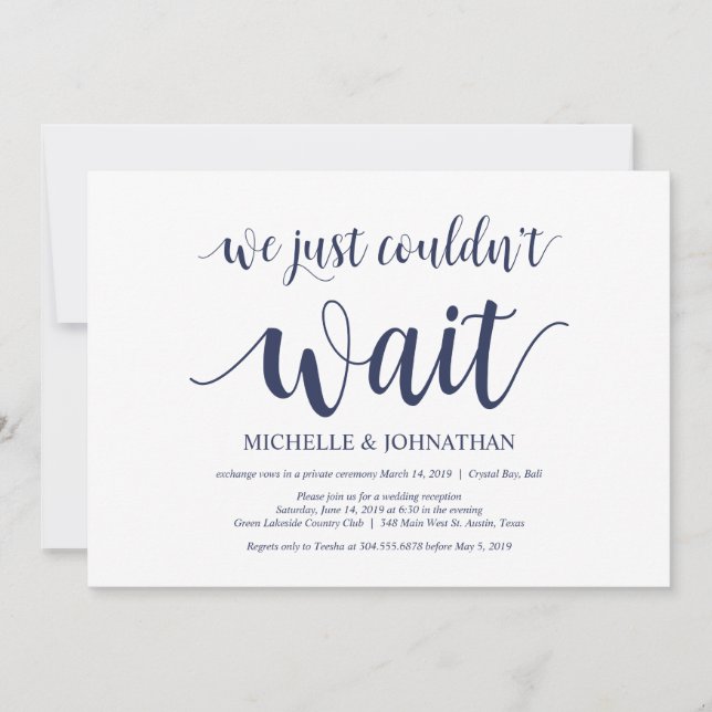 Invitation Réception de mariage en fuite champêtre bleu marin (Devant)