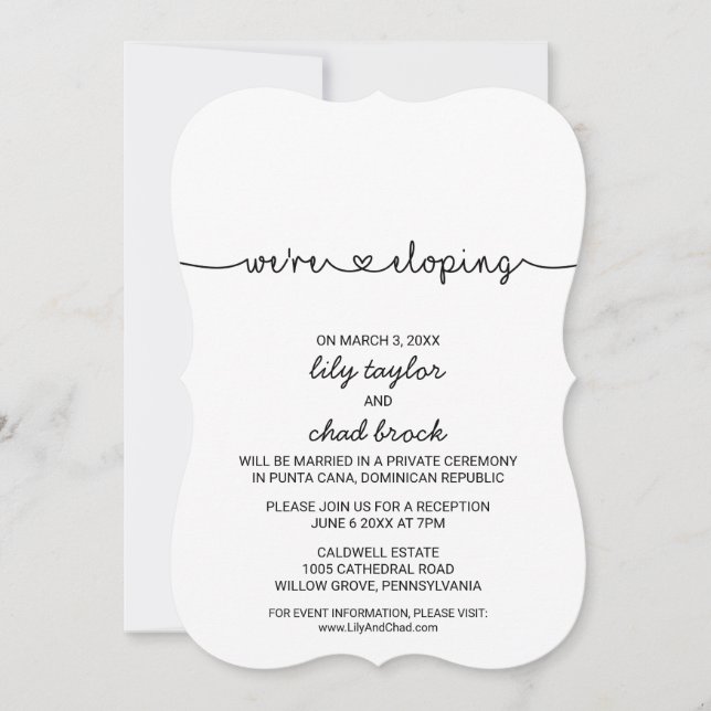Invitation Réception de mariage en fuite Love Hearts (Devant)