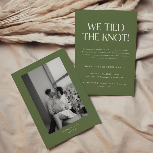 Invitation Réception de mariage en fuite moderne vert olive (Créateur téléchargé)